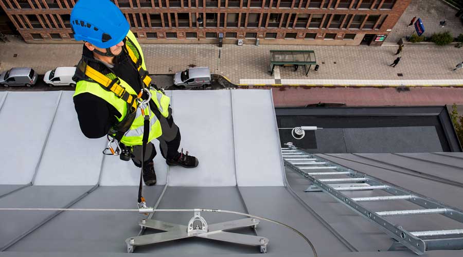 SecuRope cable lifeline system on standing seam roof
